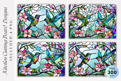 Hummingbirds and flowers stained glass Cutting Board PNG Design Sublimation Regulrcrative 