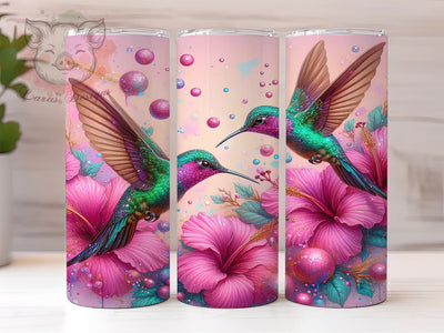 Hummingbirds Floral 20 oz Skinny Tumbler Sublimation Design, Straight & Tapered Tumbler Png, Pink Hummingbird Tumbler Png, Digital Download PNG Sublimation Lara' s Designs 