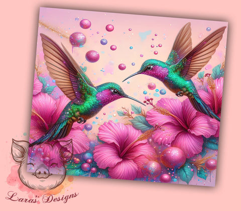 Hummingbirds Floral 20 oz Skinny Tumbler Sublimation Design, Straight & Tapered Tumbler Png, Pink Hummingbird Tumbler Png, Digital Download PNG Sublimation Lara' s Designs 