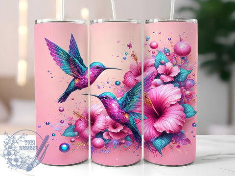 Hummingbirds Floral 20oz Skinny Tumbler PNG, Hummingbird Tumbler Sublimation Wrap, Straight & Tapered Tumbler Wrap, Instant Digital Download Sublimation ToriDesigns 