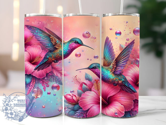 Hummingbirds Floral 20oz Skinny Tumbler PNG, Hummingbird Tumbler Sublimation Wrap, Straight & Tapered Tumbler Wrap, Instant Digital Download Sublimation ToriDesigns 