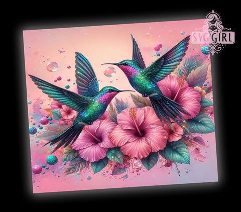 Hummingbirds Floral 20oz Tumbler Wrap Sublimation Design, Straight Tapered Tumbler Wrap, Pink Hummingbird Tumbler Png, Instant Digital Download Sublimation SvggirlplusArt 