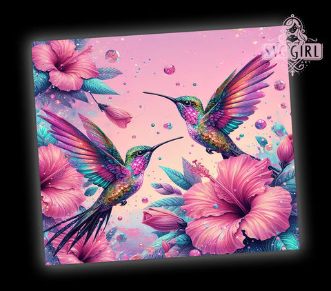 Hummingbirds Floral 20oz Tumbler Wrap Sublimation Design, Straight Tapered Tumbler Wrap, Pink Hummingbird Tumbler Png, Instant Digital Download Sublimation SvggirlplusArt 