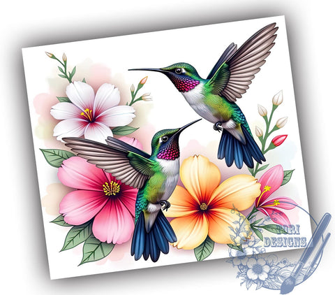 Hummingbirds Floral Tumbler, 20oz Sublimation Wrap, Floral Drinkware Design, Digital Download Tumbler, Nature Theme Tumbler, Botanical Tumbler Art, Unique Gift Tumbler, Hummingbird Decor Sublimation ToriDesigns 