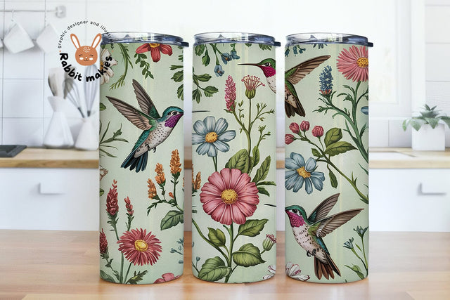 Hummingbirds Floral Tumbler Wrap, Hummingbird 20 oz Skinny Tumbler Sublimation Design, Digital Download PNG Sublimation Rabbitmakies 