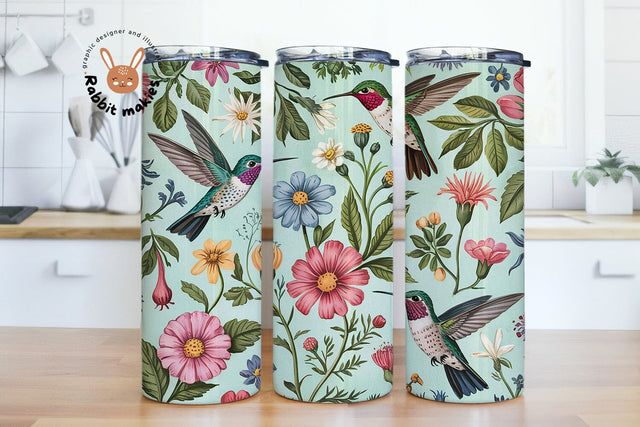 Hummingbirds Floral Tumbler Wrap, Hummingbird 20 oz Skinny Tumbler Sublimation Design, Digital Download PNG Sublimation Rabbitmakies 
