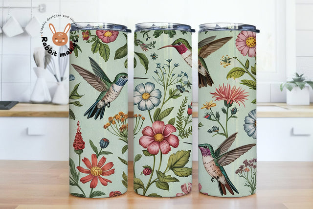 Hummingbirds Floral Tumbler Wrap, Hummingbird 20 oz Skinny Tumbler Sublimation Design, Digital Download PNG Sublimation Rabbitmakies 