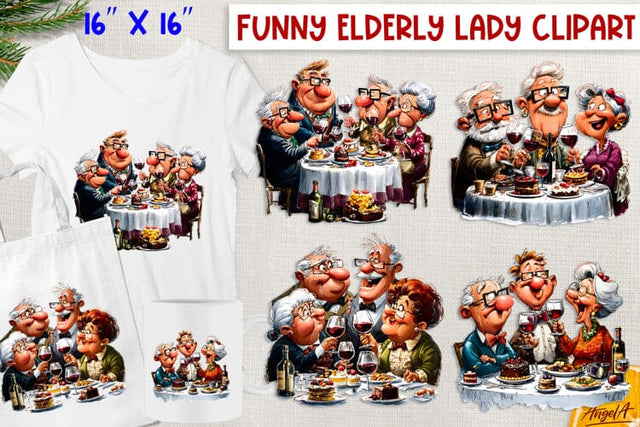 Humor Christmas clipart old lady Sublimation Angelina Semenova 