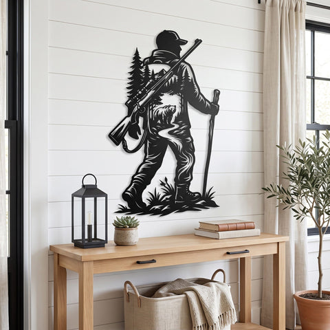 Hunter And Bear Laser SVG | Bear Forest Scene DXF | Hunting Metal Wall Art Cut File | Plasma CNC Laser Cut Svg | Rustic Cabin Decor SVG HappyDesignStudio 