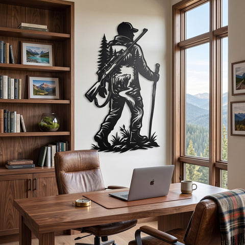 Hunter And Bear Laser SVG | Bear Forest Scene DXF | Hunting Metal Wall Art Cut File | Plasma CNC Laser Cut Svg | Rustic Cabin Decor SVG HappyDesignStudio 