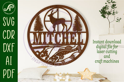 Hunting and bass fishing name sign, laser cut wall sign SVG APInspireddesigns 