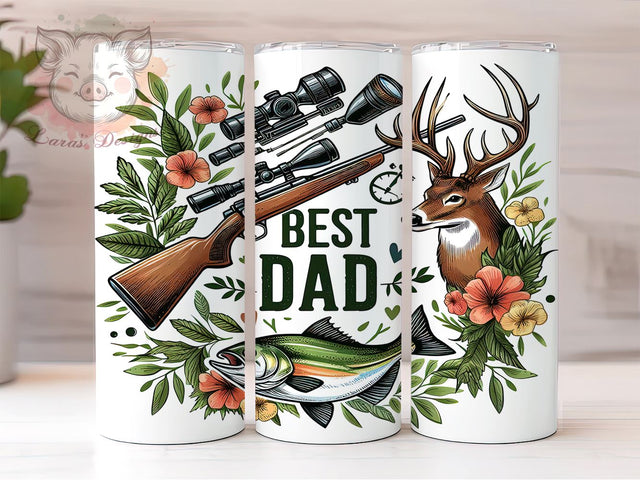 Hunting and Fishing Best Dad 20oz Tumbler Png, Straight & Tapered Tumbler Png, Father's Day Tumbler Png, Digital Download PNG Sublimation Lara' s Designs 