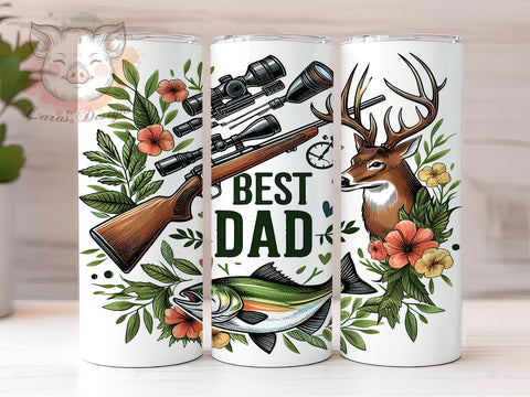 Hunting and Fishing Best Dad 20oz Tumbler Png, Straight & Tapered Tumbler Png, Father's Day Tumbler Png, Digital Download PNG Sublimation Lara' s Designs 