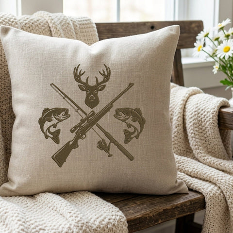 Hunting and Fishing Embroidery Design – Deer Head Crossed Rifles Bass Fish Outdoor Sportsman Machine Embroidery File Embroidery/Applique DESIGNS PatternFeed8 