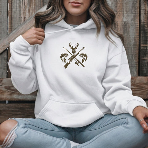 Hunting and Fishing Embroidery Design – Deer Head Crossed Rifles Bass Fish Outdoor Sportsman Machine Embroidery File Embroidery/Applique DESIGNS PatternFeed8 