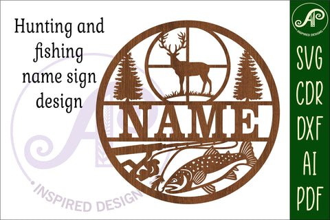 Hunting and fishing name sign svg laser cut template SVG APInspireddesigns 