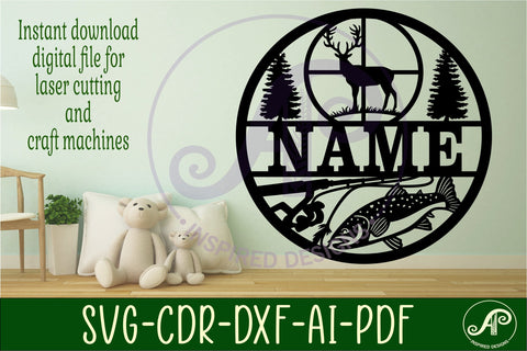 Hunting and fishing name sign svg laser cut template SVG APInspireddesigns 