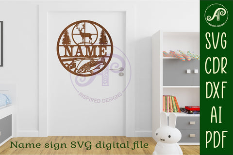 Hunting and fishing name sign svg laser cut template SVG APInspireddesigns 