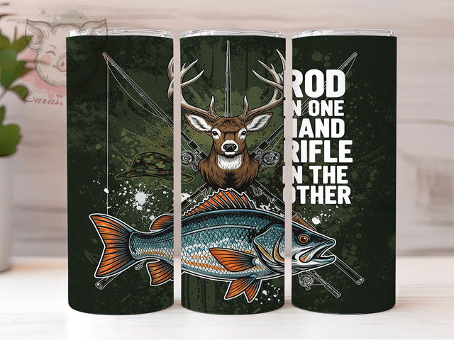 Hunting and Fishing Sportsman Tumbler, Outdoor Sportsman Cup, 20Oz Skinny Tumbler Wrap, Rifle and Fishing Rod Design, Hunter Gift Sublimation, Country Lifestyle Drinkware Sublimation Lara' s Designs 