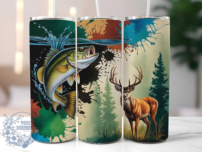 Hunting and Fishing Wildlife Tumbler, Fishing Design, Bass Fish, Deer Art, Outdoor Lifestyle, Tumbler Wrap, Sublimation Design, 20oz Tumbler, Wildlife Artwork Sublimation ToriDesigns 