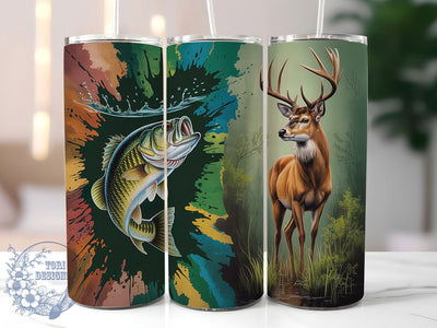 Hunting and Fishing Wildlife Tumbler, Fishing Design, Bass Fish, Deer Art, Outdoor Lifestyle, Tumbler Wrap, Sublimation Design, 20oz Tumbler, Wildlife Artwork Sublimation ToriDesigns 