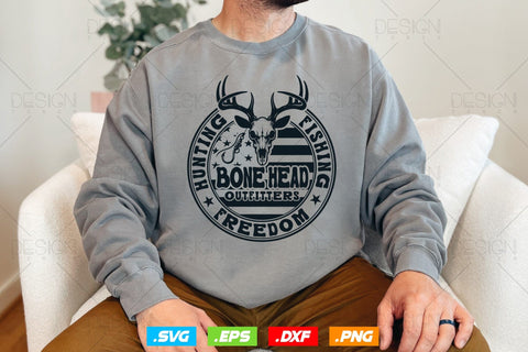 Hunting Fishing Freedom Bone Head Outfitter Svg png, Fathers Day svg, 4th Of July Svg, Deer Hunting Svg, USA Flag Svg, Fishing Svg SVG DesignDestine 