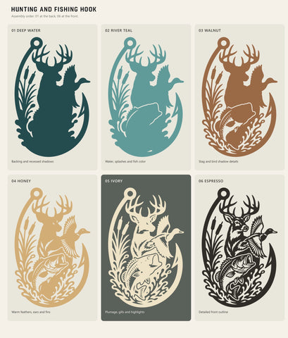 Hunting Fishing Hook 3D SVG | Deer Duck Bass Laser Cut File | 6 Layer Hunting and Fishing SVG | Wildlife DXF | Outdoor Wall Art 3D Paper HappyDesignStudio 
