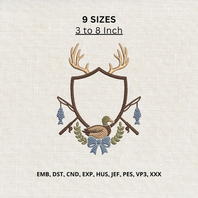 Hunting Fishing Monogram Machine Embroidery Design – Deer Antlers Duck Fishing Embroidery File Embroidery/Applique DESIGNS PatternFeed8 