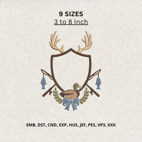 Hunting Fishing Monogram Machine Embroidery Design – Deer Antlers Duck Fishing Embroidery File Embroidery/Applique DESIGNS PatternFeed8 
