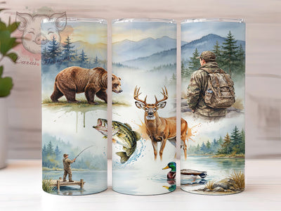 Hunting Fishing Rustic Wildlife 20oz Tumbler, Fishing Collage, Hunting Scene, Rustic Outdoor, Wildlife Design, Skinny Tumbler, Sublimation PNG Sublimation Lara' s Designs 
