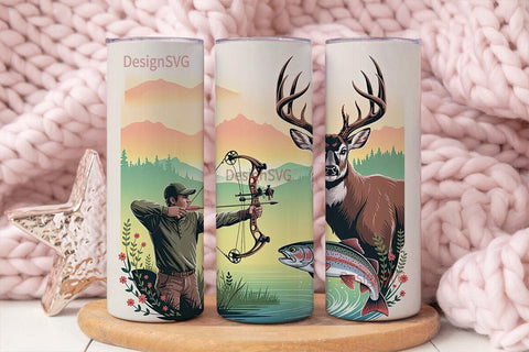 Hunting & Fishing Scene 20oz Tumbler Sublimation DesignSVG 