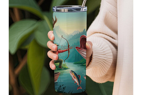 Hunting & Fishing Scene 20oz Tumbler Sublimation DesignSVG 
