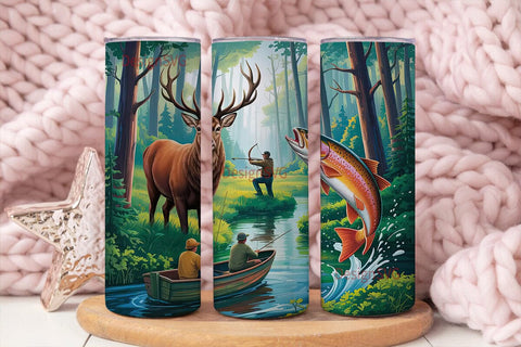 Hunting & Fishing Scene 20oz Tumbler Sublimation DesignSVG 