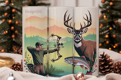 Hunting & Fishing Scene 20oz Tumbler Sublimation DesignSVG 