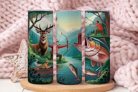 Hunting & Fishing Scene 20oz Tumbler Sublimation DesignSVG 