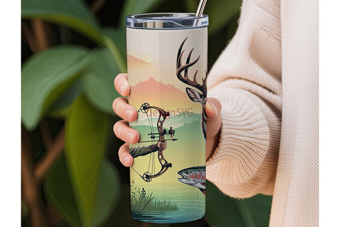 Hunting & Fishing Scene 20oz Tumbler Sublimation DesignSVG 