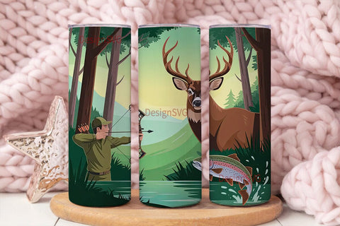 Hunting & Fishing Scene 20oz Tumbler Sublimation DesignSVG 