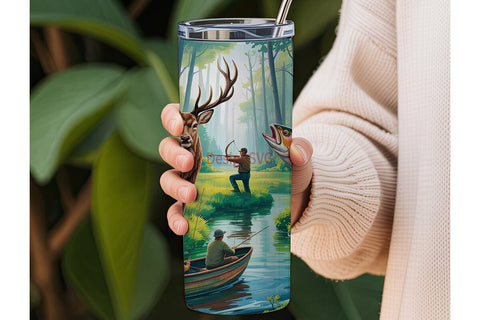 Hunting & Fishing Scene 20oz Tumbler Sublimation DesignSVG 