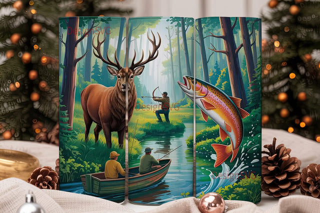 Hunting & Fishing Scene 20oz Tumbler Sublimation DesignSVG 