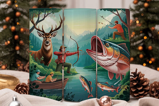 Hunting & Fishing Scene 20oz Tumbler Sublimation DesignSVG 