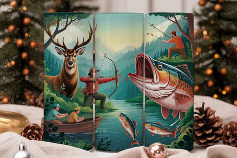 Hunting & Fishing Scene 20oz Tumbler Sublimation DesignSVG 