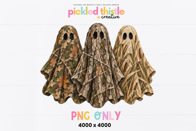 Hunting Ghost PNG, Camo Ghost Trio Halloween SVG Sublimation Pickled Thistle Creative 