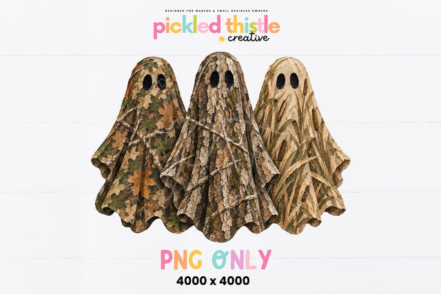 Hunting Ghost PNG, Camo Ghost Trio Halloween SVG Sublimation Pickled Thistle Creative 