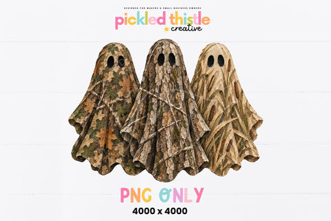 Hunting Ghost PNG, Camo Ghost Trio Halloween SVG Sublimation Pickled Thistle Creative 