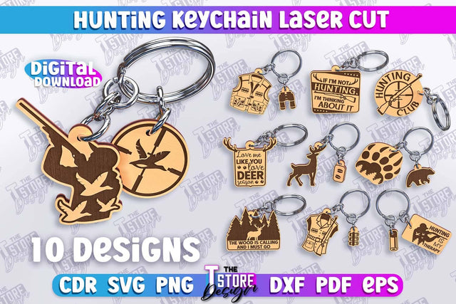 Hunting Keychain Laser Cut Bundle | Hunting Season | Gift for Hunter | CNC File SVG The T Store Design 