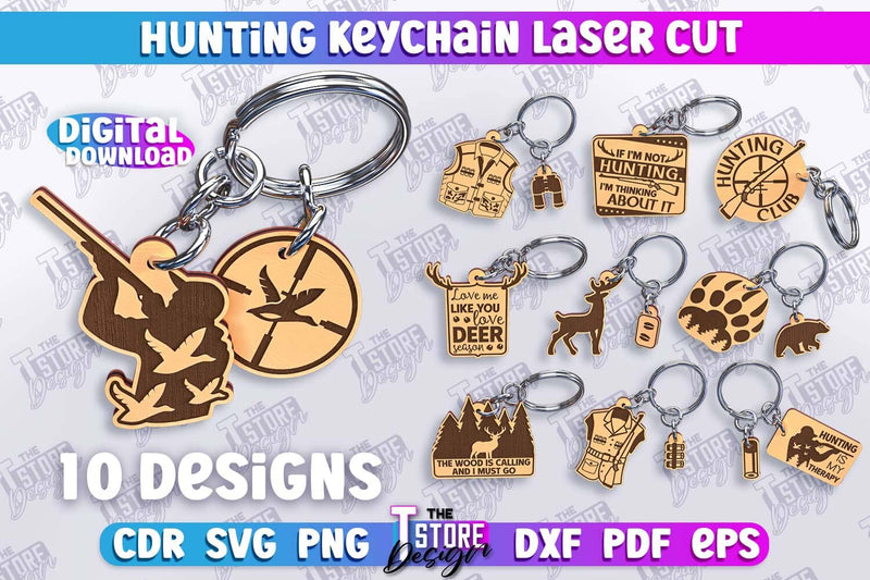 Hunting Keychain Laser Cut Bundle | Hunting Season | Gift for Hunter | CNC File SVG The T Store Design 
