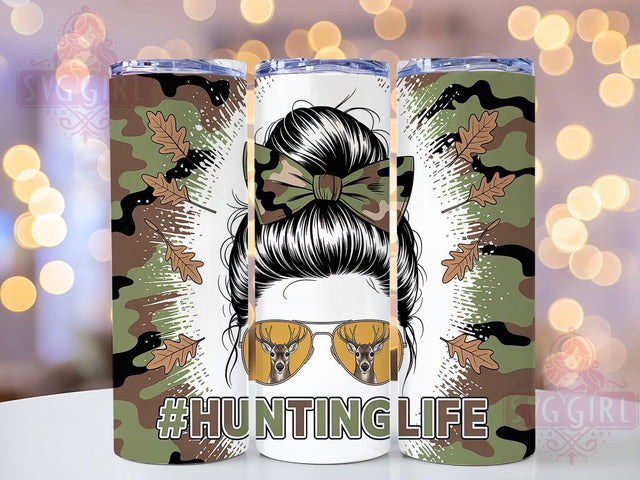 Hunting Life Messy Bun 20oz Tumbler, Messy Bun, Woman Style, Outdoor Theme, 20oz Sublimation, PNG Design, Rustic Gift Sublimation SvggirlplusArt 