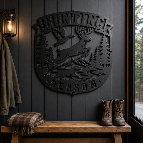 Hunting Season Laser SVG | Deer Duck Hunting Svg | Hunting Dog Laser Cut File | Wildlife CNC DXF | Rustic Metal Wall Art SVG HappyDesignStudio 