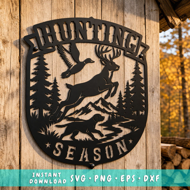 Hunting Season Laser SVG | Deer Duck Hunting Svg | Hunting Dog Laser Cut File | Wildlife CNC DXF | Rustic Metal Wall Art SVG HappyDesignStudio 