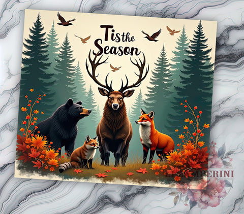 Hunting Season Tumbler, Wildlife Drinkware, Deer Fox Bear Raccoon PNG, Outdoor Adventure Gift, Hunting Lover Tumbler, Rustic Hunting Design, Sublimation Wrap for Hunters Sublimation Li Zamperini 